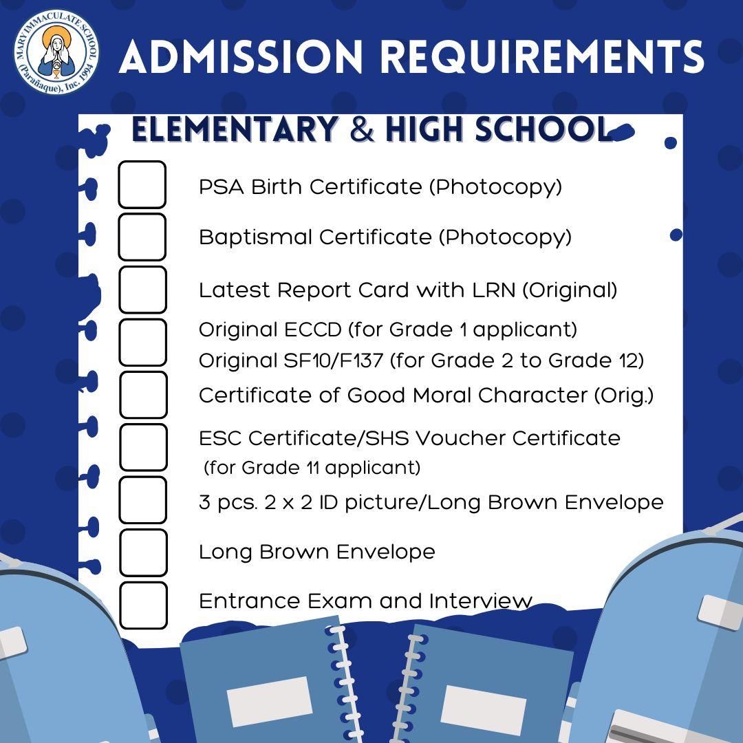 Elementary and High School Admission Flyer